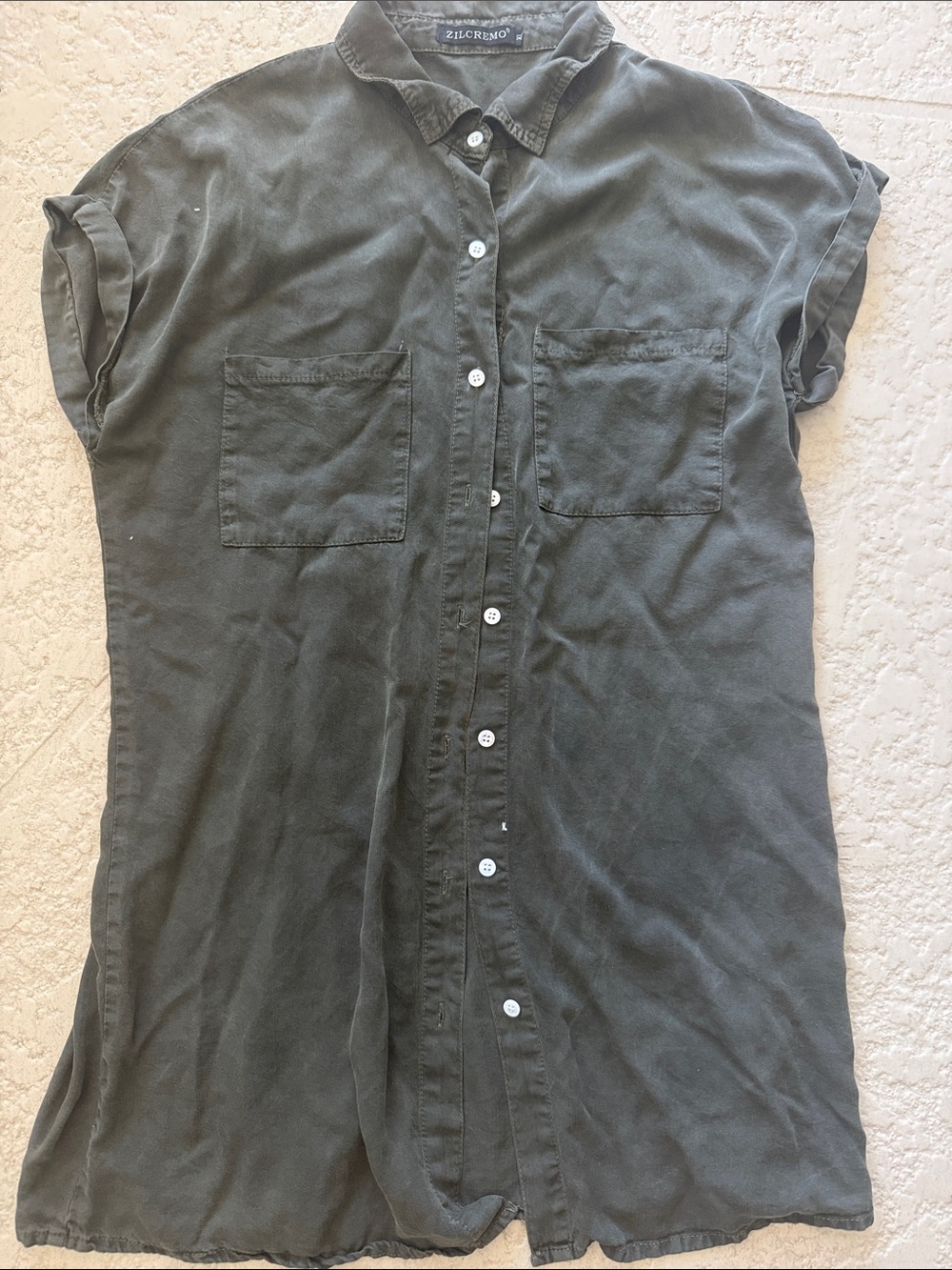 Zilcremo Olive Green Button-Front Shirt Dress